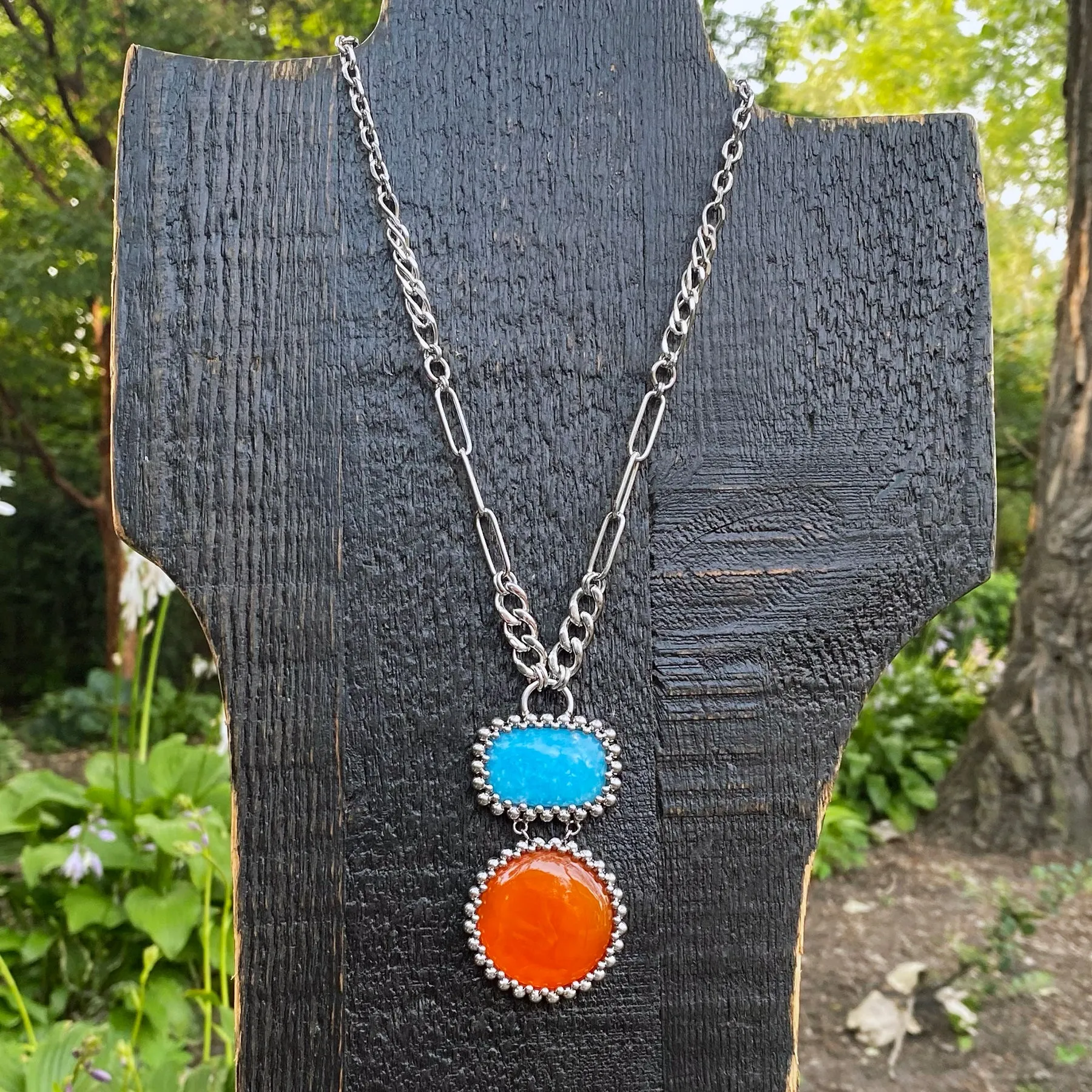 GEMSTONE Hemimorphite & Carnelian Double Stone Pendant