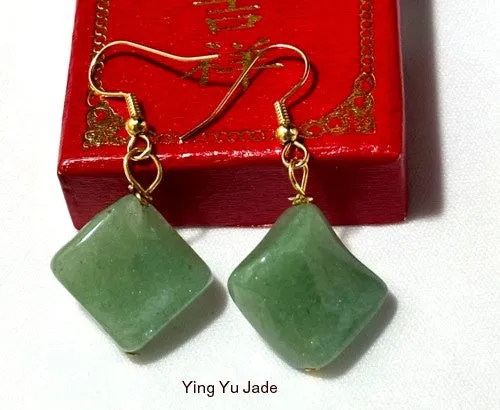 Good Qi Energy Green Chinese  Jade Earrings