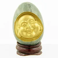 Green Jade Carved  Jade Buddha Egg, Health and Abundance