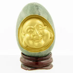 Green Jade Carved  Jade Buddha Egg, Health and Abundance