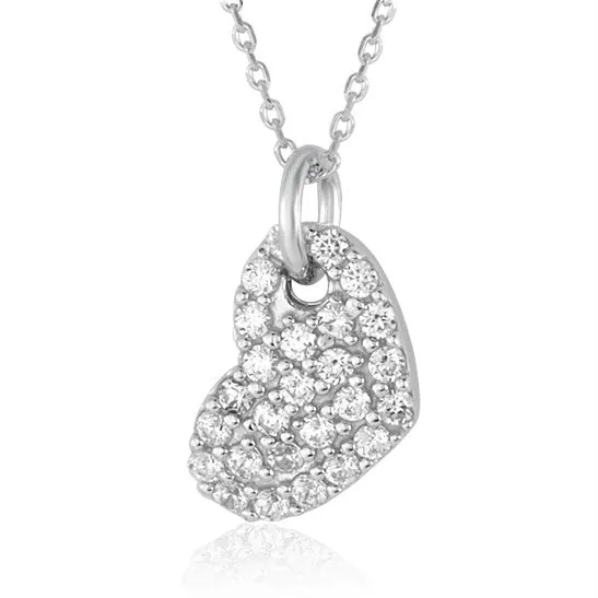 Heart Pendant Necklace in 14k White Gold with CZ