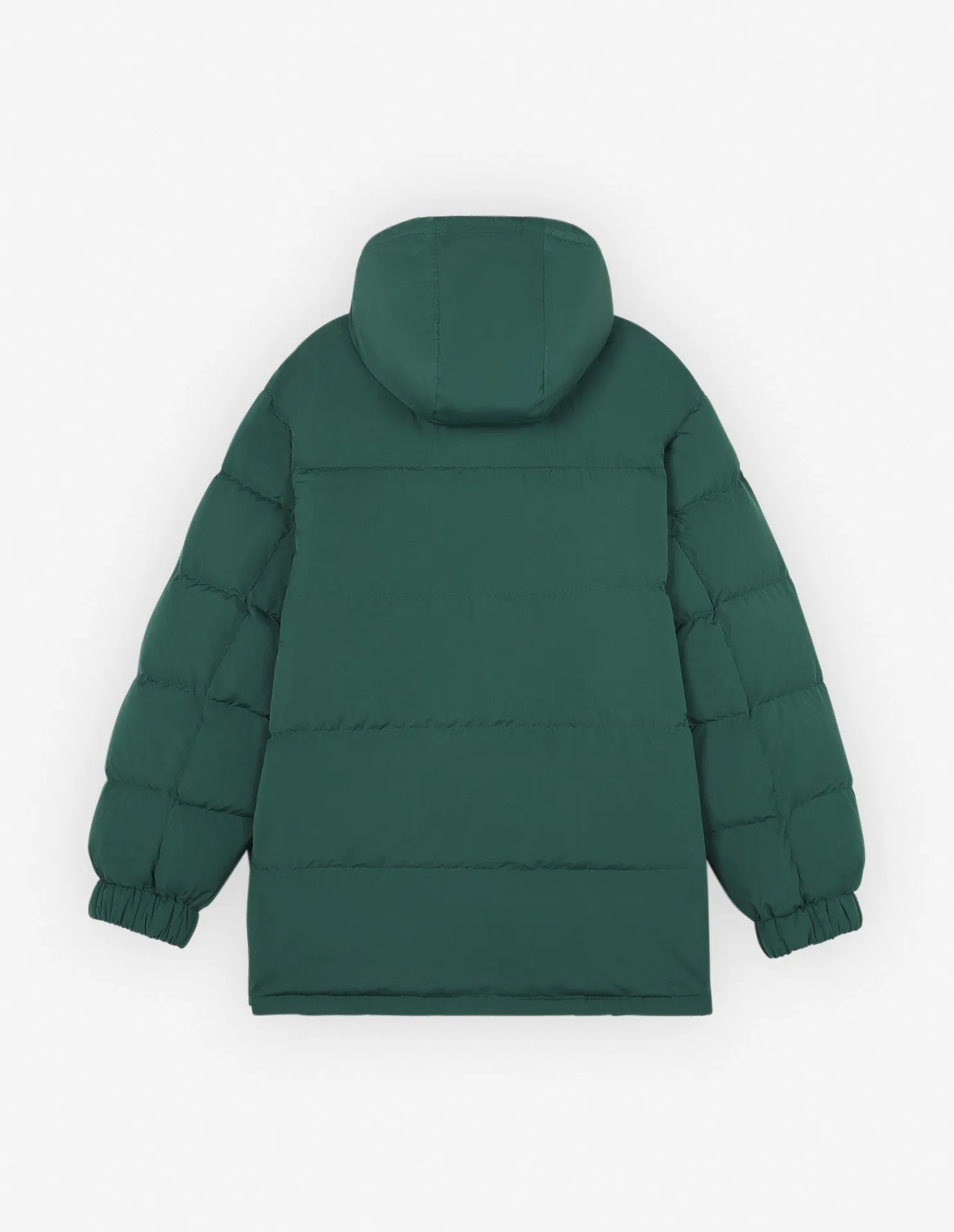 Hooded Puffer In Nylon With Bold Fox Head Patch Bottle Green