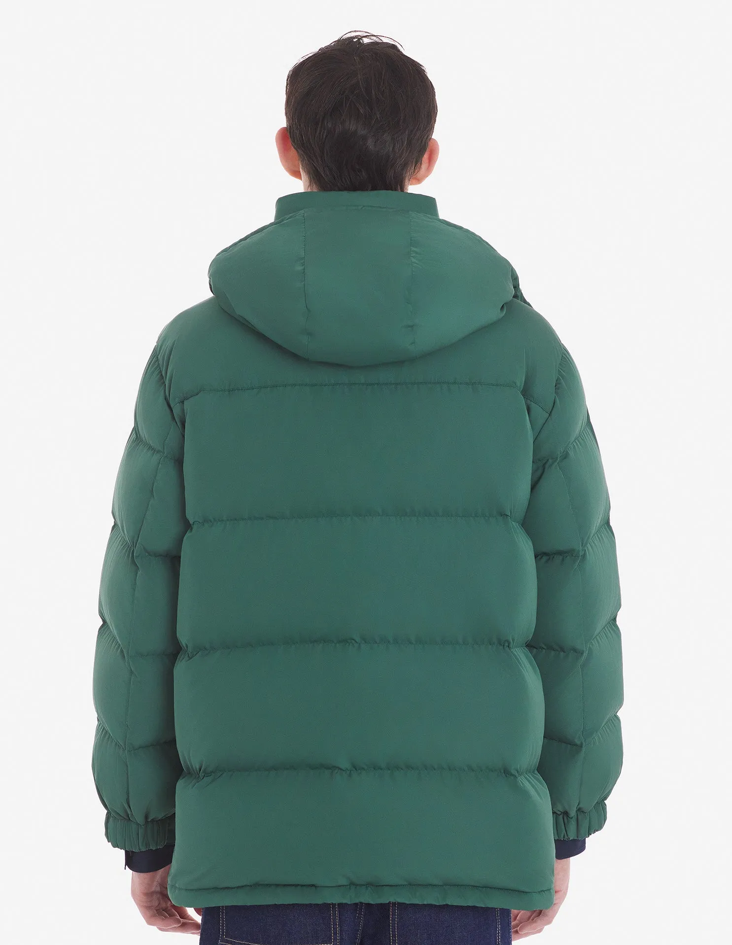 Hooded Puffer In Nylon With Bold Fox Head Patch Bottle Green