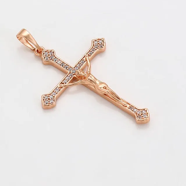 Jesus Crucifix Cross Pendant in Rose Gold