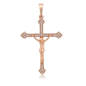 Jesus Crucifix Cross Pendant in Rose Gold