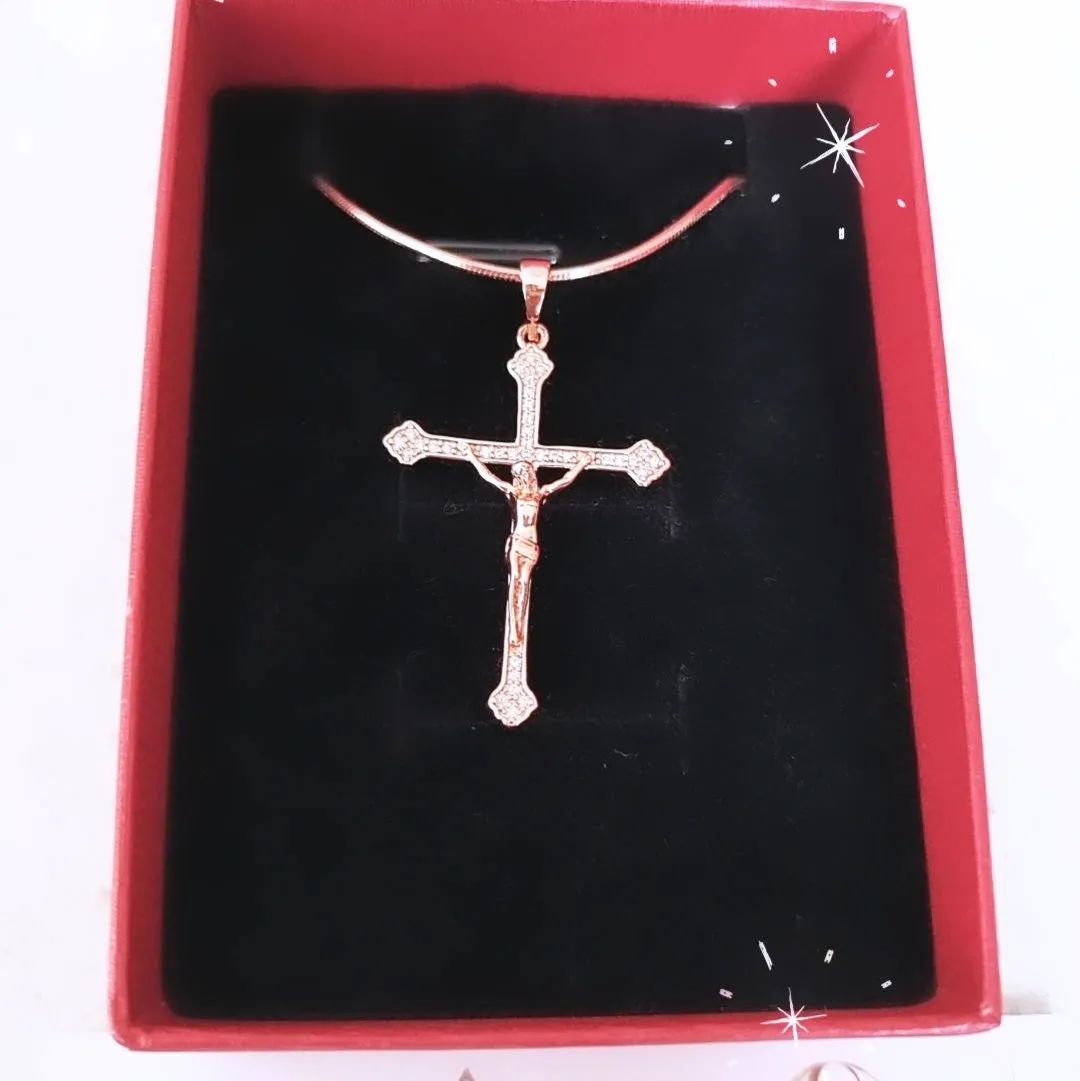 Jesus Crucifix Cross Pendant in Rose Gold