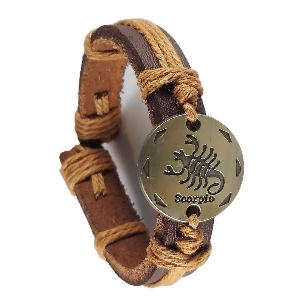 Leather Bracelets with Zodiac Signs