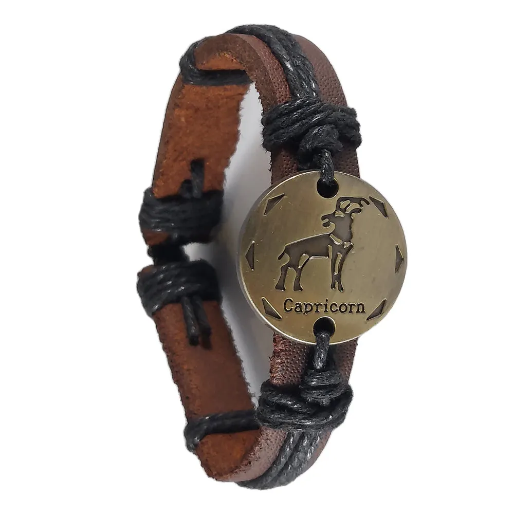 Leather Bracelets with Zodiac Signs