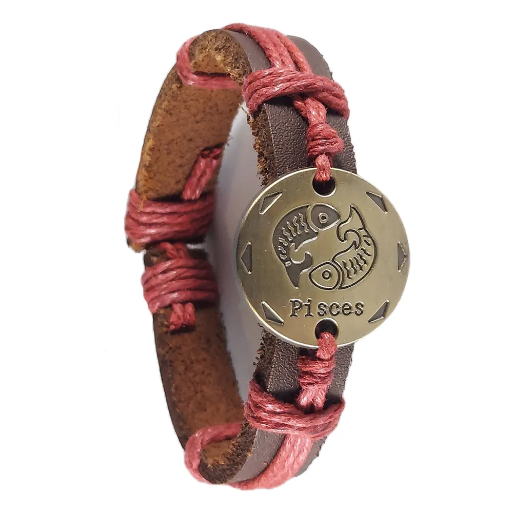 Leather Bracelets with Zodiac Signs