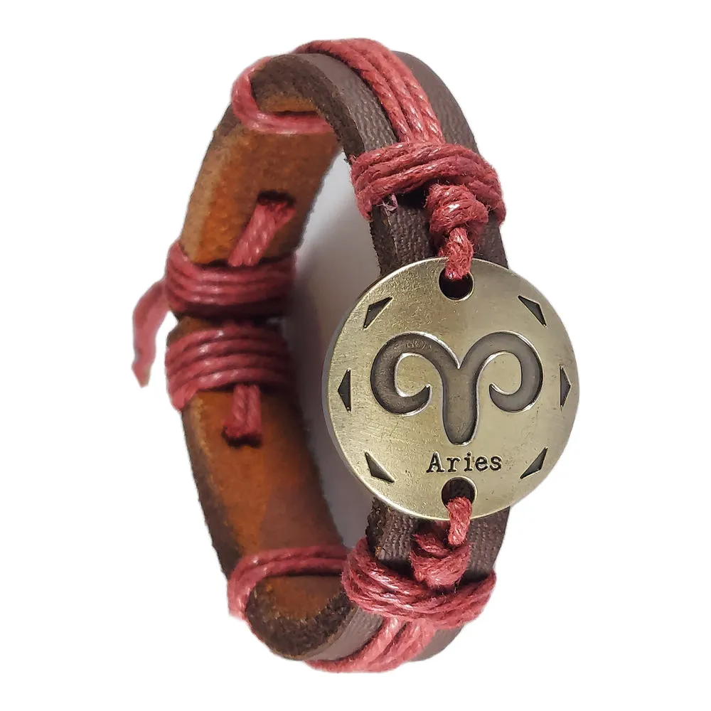 Leather Bracelets with Zodiac Signs