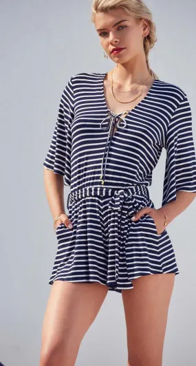 Lovers + Friends Cruiser Romper Navy Stripe