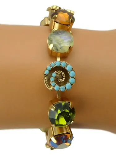 Mariana Handmade Swarovski 4025 Bracelet 1317 Gold Green Blue Topaz