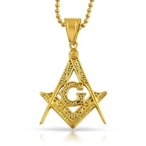 Medium Fancy Masonic Free Mason Pendant Gold Steel