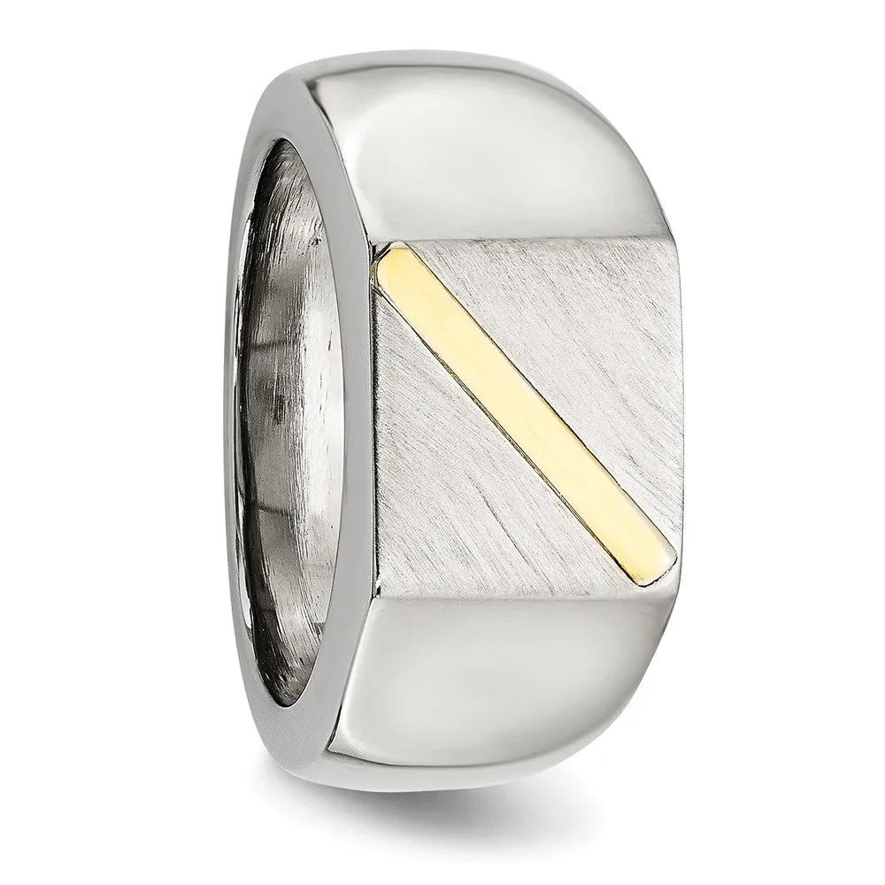 Men's Stainless Steel & 14K Gold Accent Stripe Signet Tapered Ring