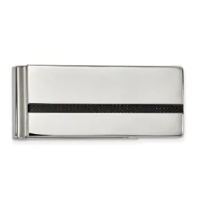 Men's Stainless Steel & Black Carbon Fiber Stripe Fold Over Money Clip