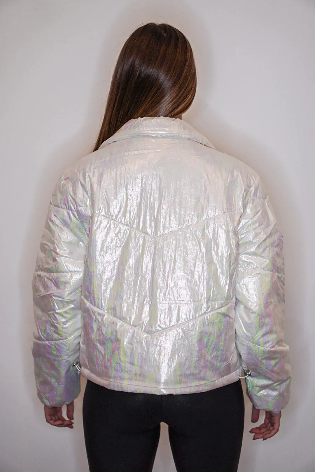 Metallic Trends White Puffer Jacket