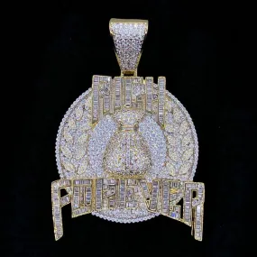 Money Rich Forever Baguette VVS CZ Hip Hop Iced Out Pendant