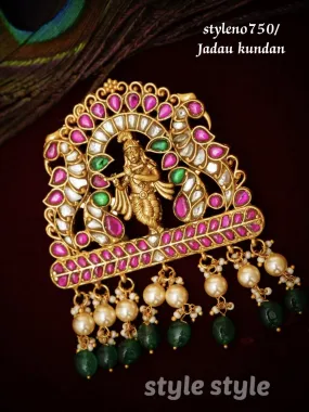 Nandalala , elegant matt gold finish kemp studded Lord Krishna Design Statement Pendant -LR001NP