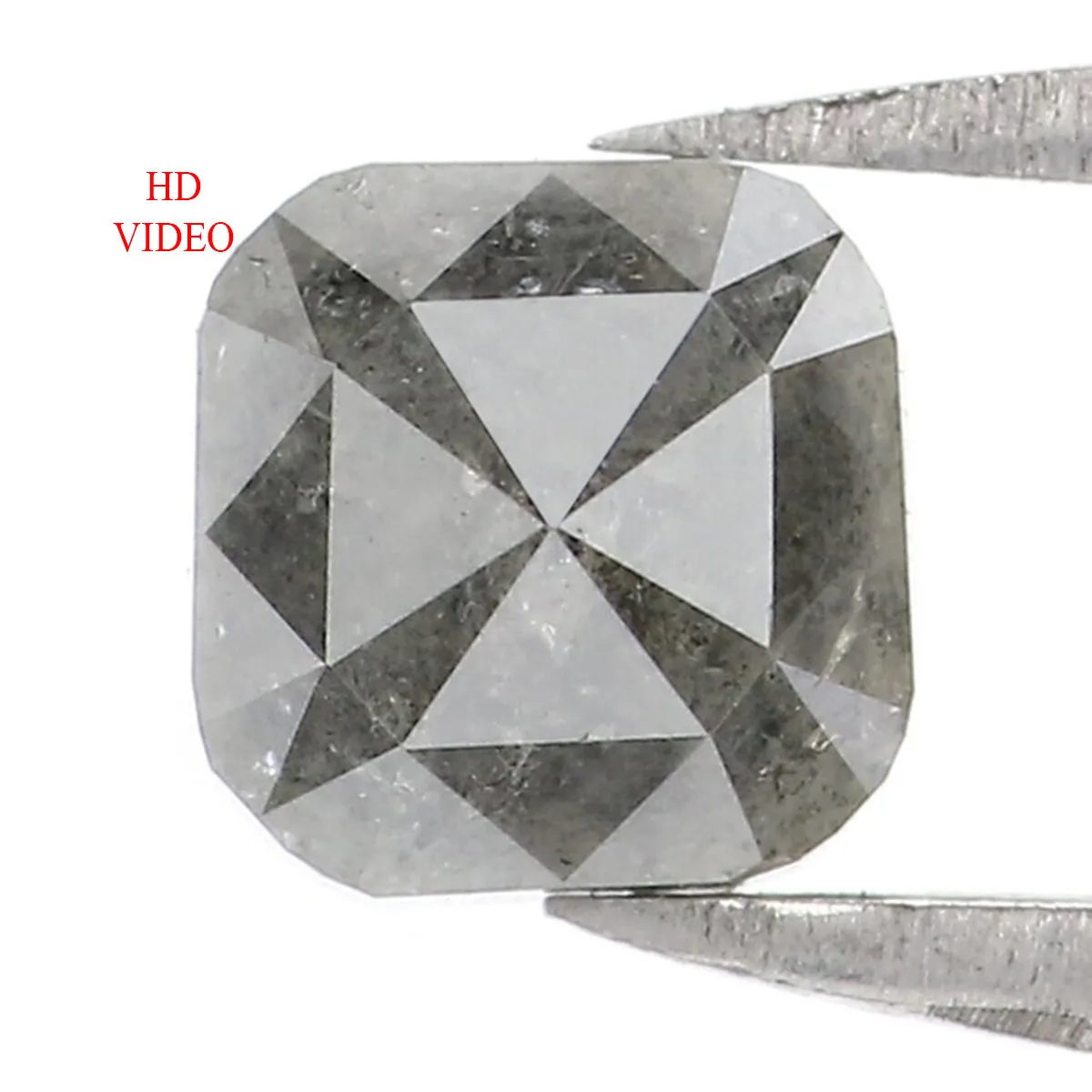 Natural Loose Cushion Salt And Pepper Diamond Black Grey Color 0.89 CT 5.20 MM Cushion Shape Rose Cut Diamond L1341