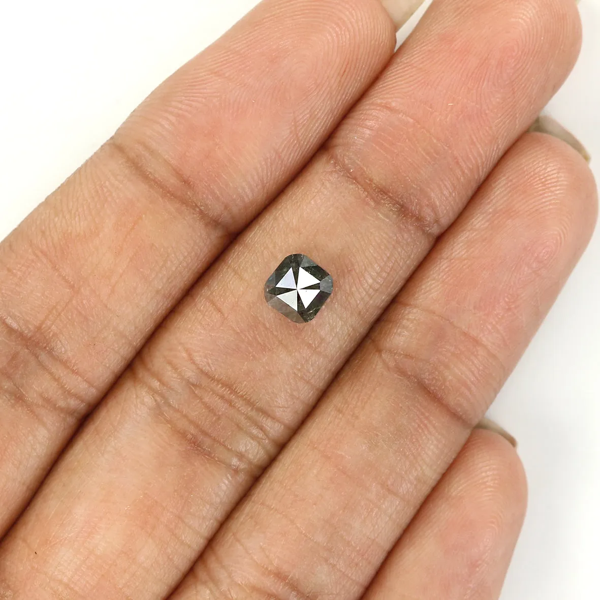 Natural Loose Cushion Salt And Pepper Diamond Black Grey Color 0.89 CT 5.20 MM Cushion Shape Rose Cut Diamond L1341