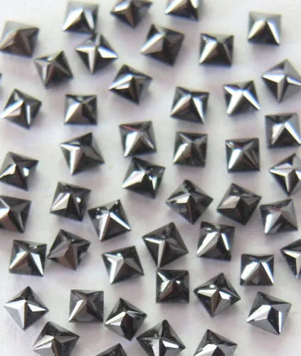 Natural Loose Diamond Jet Black Princess Brilliant Cut All MM Size 5 Pcs Lot Q46