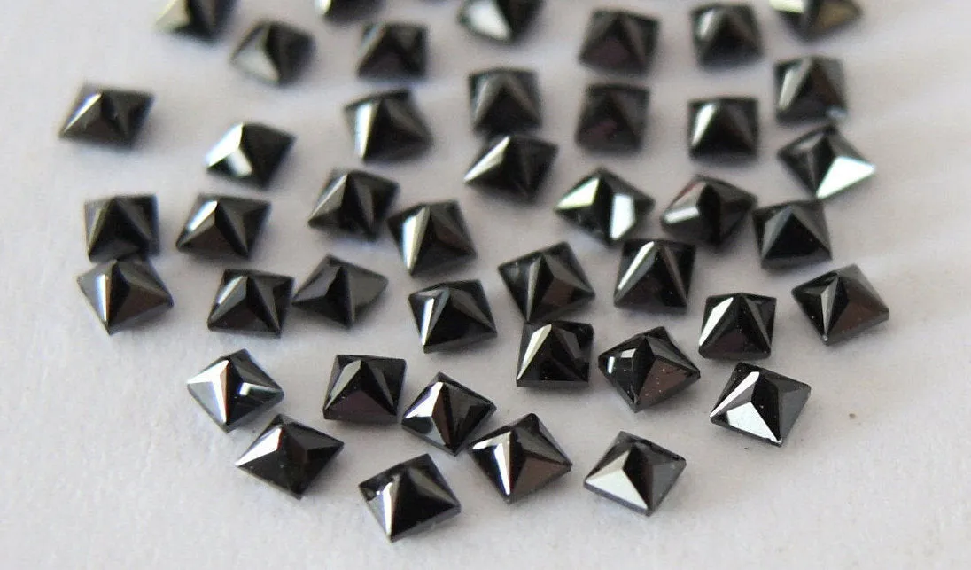 Natural Loose Diamond Jet Black Princess Brilliant Cut All MM Size 5 Pcs Lot Q46