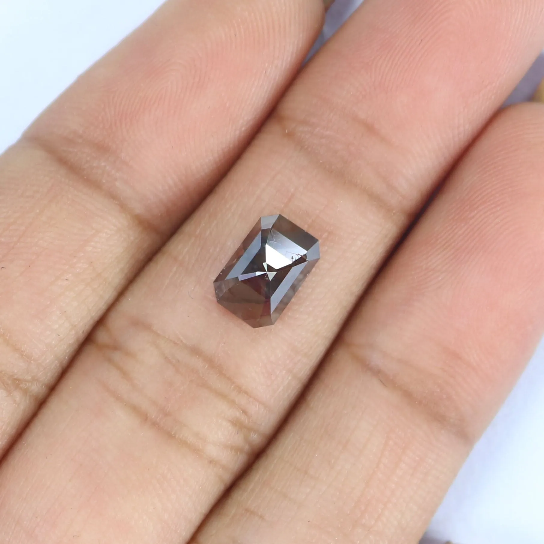 Natural Loose Emerald Shape Grey Brown Color Diamond 1.36 CT 7.80 MM Emerald Shape Rose Cut Diamond L7129