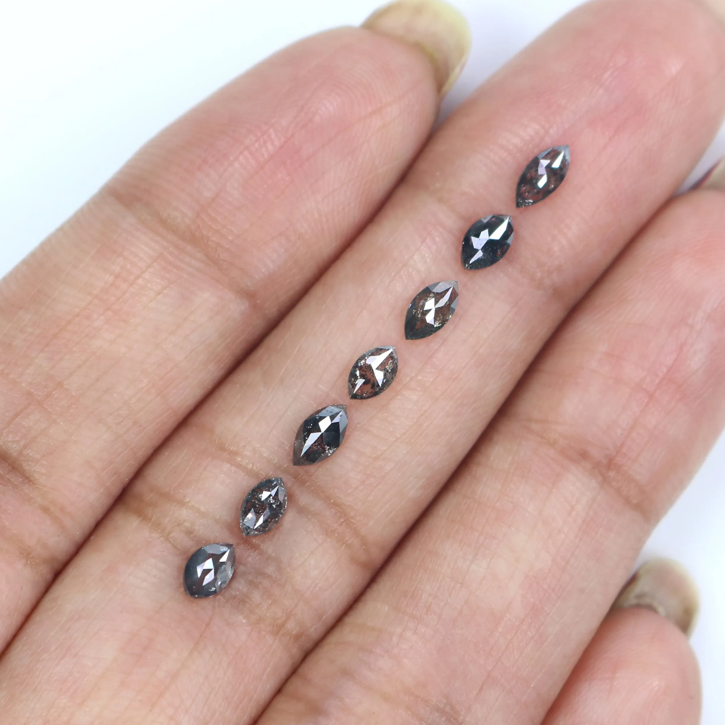 Natural Loose Marquise Salt And Pepper Diamond Black Grey Color 0.94 CT 4.42 MM Marquise Shape Rose Cut Diamond KDL2669