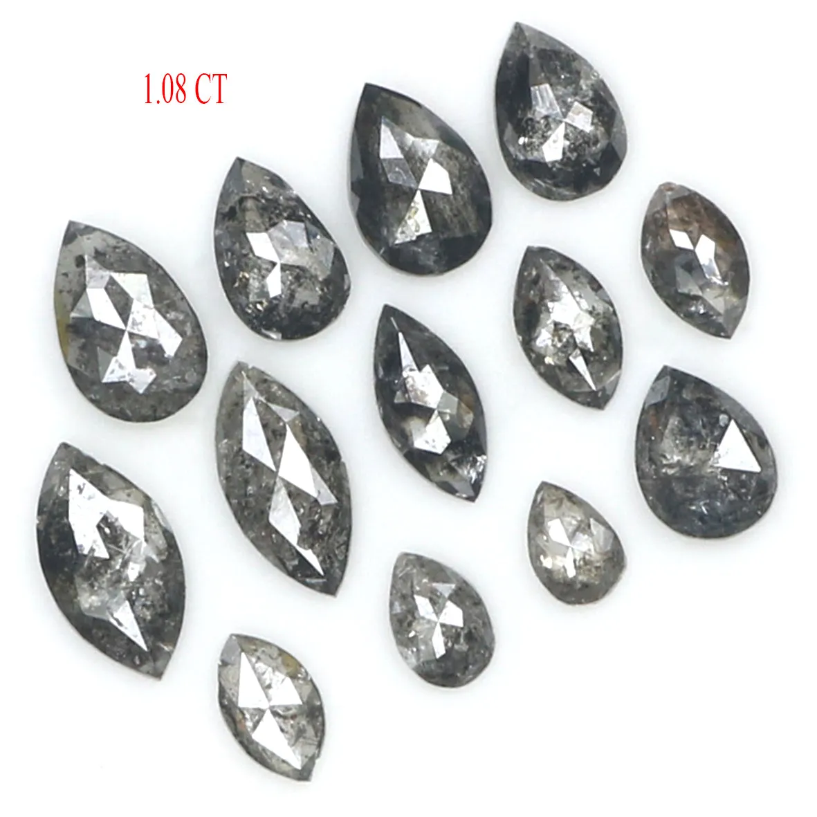 Natural Loose Mix Shape Salt And Pepper Diamond Black Grey Color 1.08 CT 2.55 MM Mix Shape Rose Cut Diamond L1845