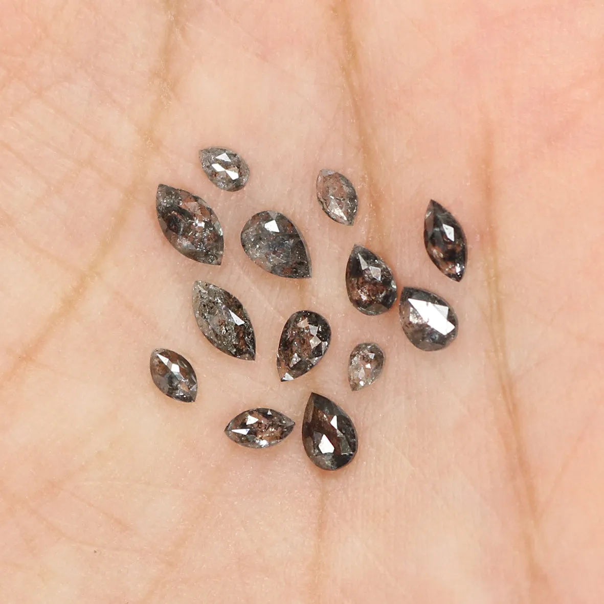 Natural Loose Mix Shape Salt And Pepper Diamond Black Grey Color 1.08 CT 2.55 MM Mix Shape Rose Cut Diamond L1845