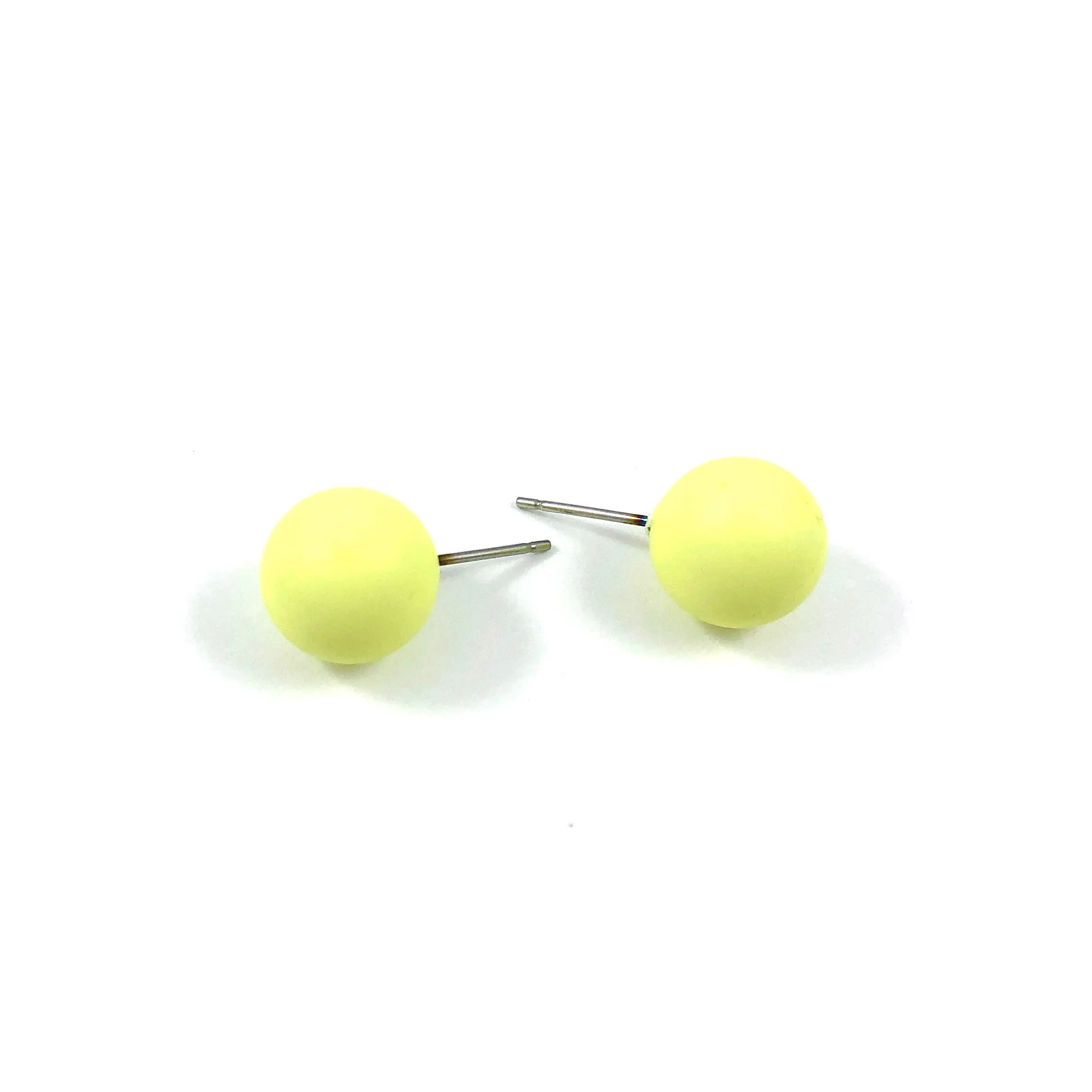 Neon Yellow Matte Ball Stud Earrings