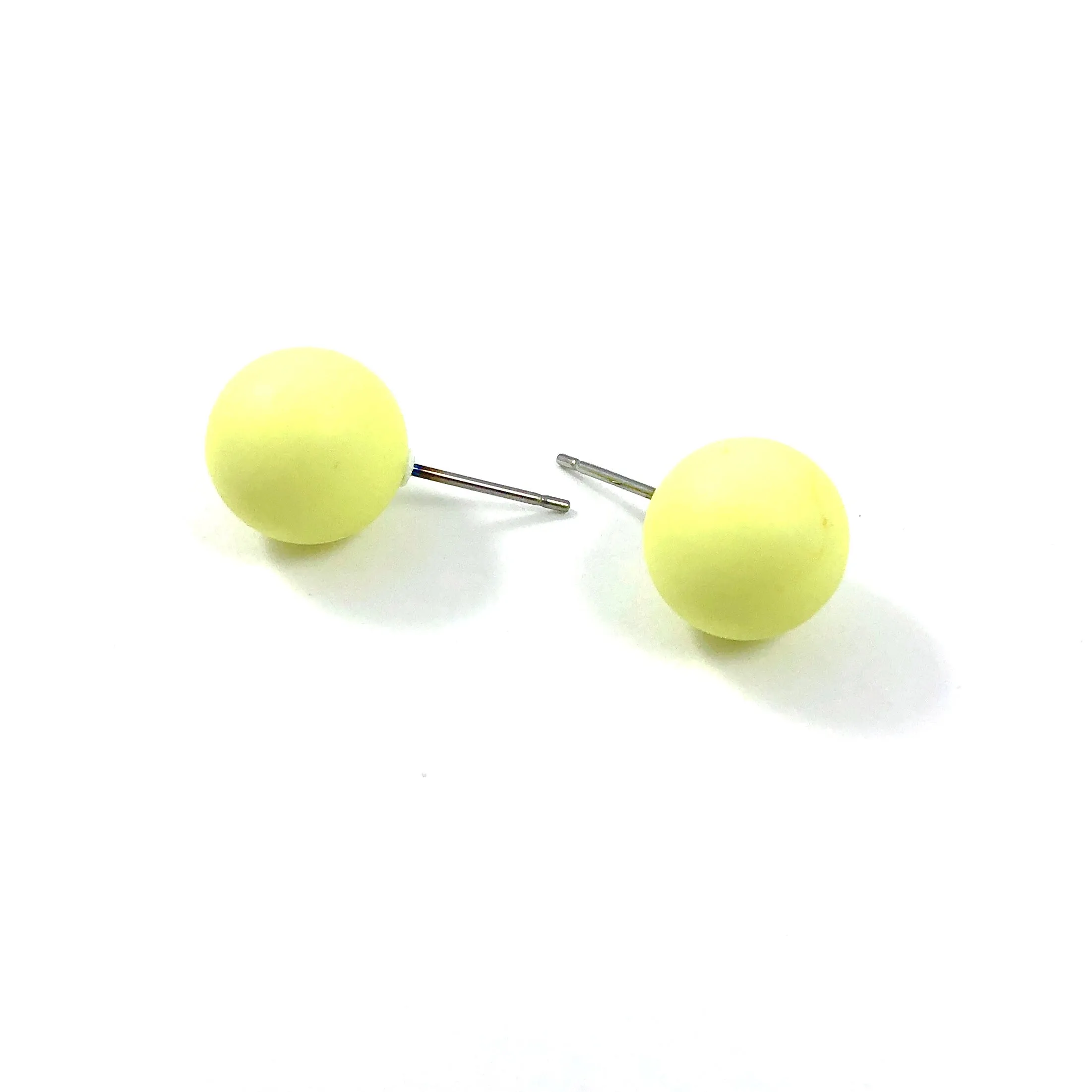 Neon Yellow Matte Ball Stud Earrings