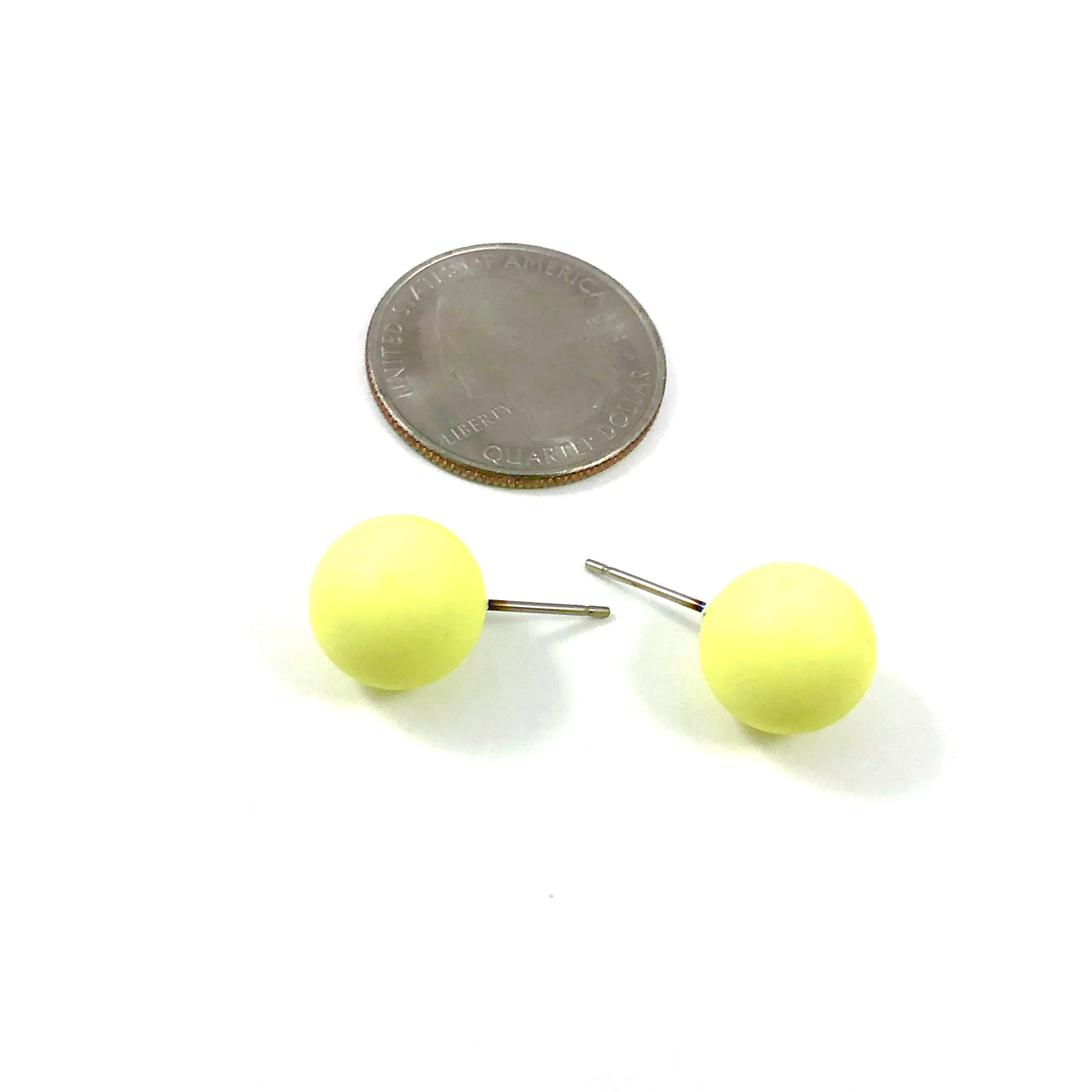 Neon Yellow Matte Ball Stud Earrings