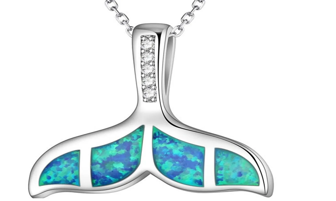 New Stylish Crystal Blue Mermaid Whale Tail Pendant Necklace For Women