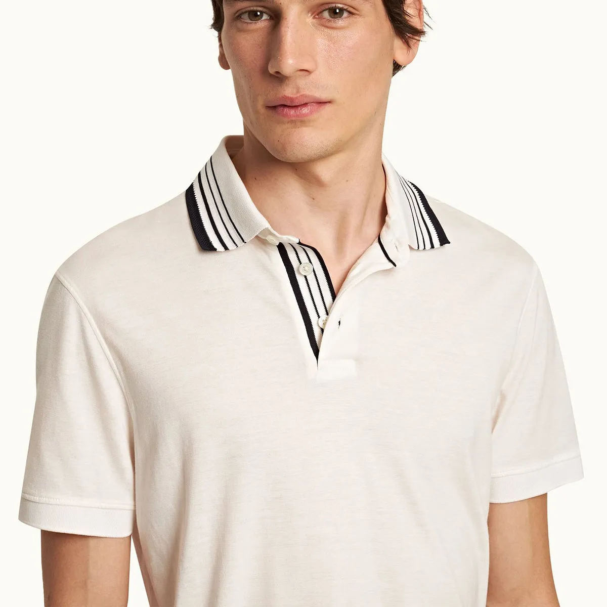 Orlebar Brown - Dominic Stripe Polo in White Sand