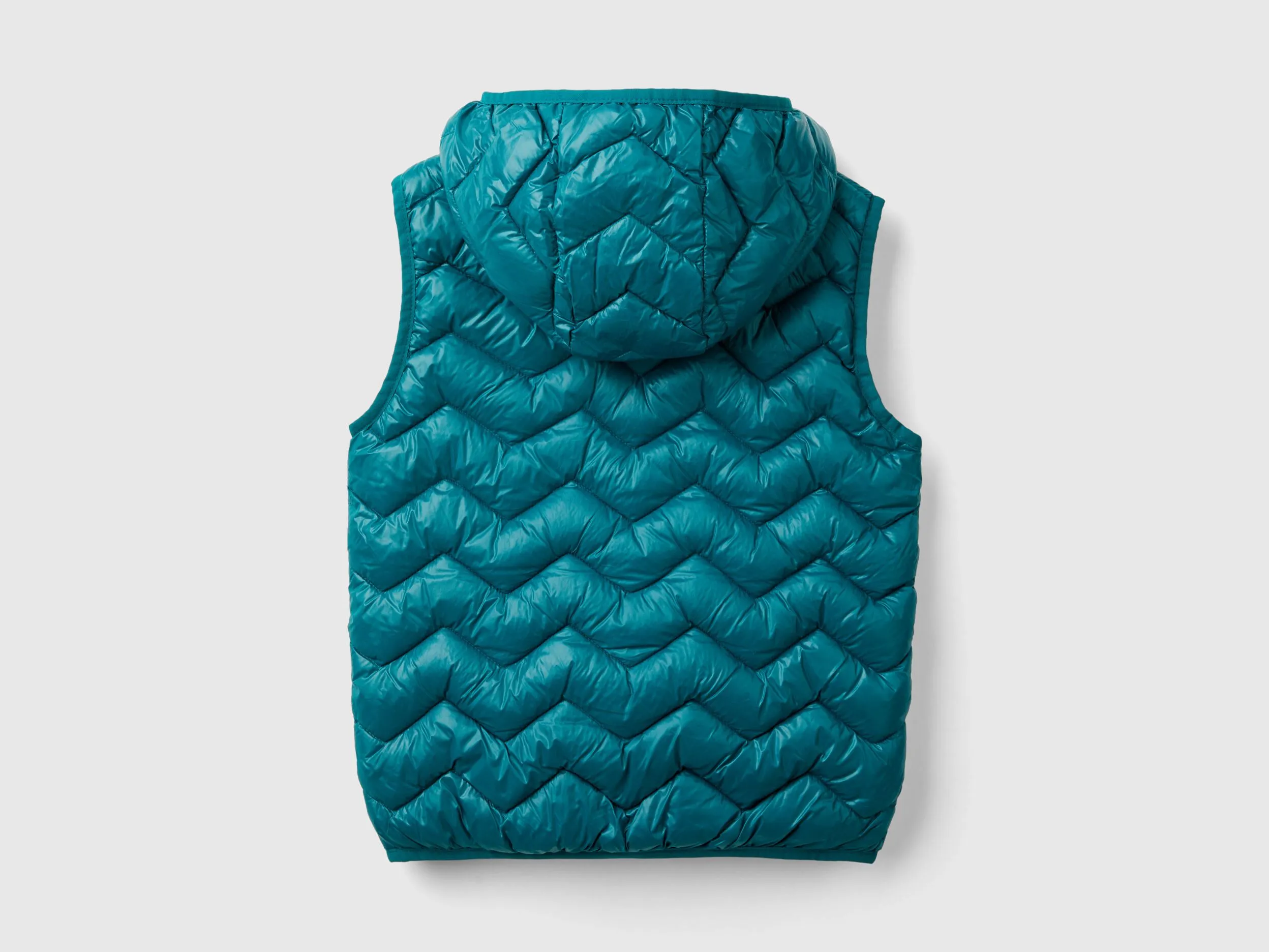 Padded vest in 3D wadding with hood - Dark Green | Benetton