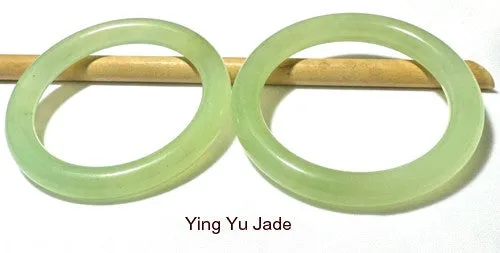 Pair Two Classic Round Chinese Jade Bangle Bracelets 59  mm (NJ2652)