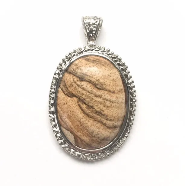 Picture Jasper Oval Pendant 28x36mm