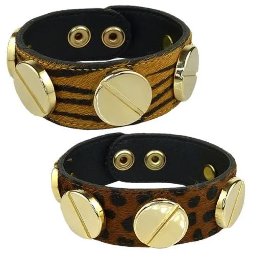 Pony Hair Leather Bracelet Tiger or Leopard Large Screw Wardini