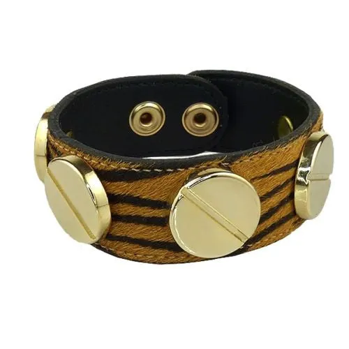 Pony Hair Leather Bracelet Tiger or Leopard Large Screw Wardini