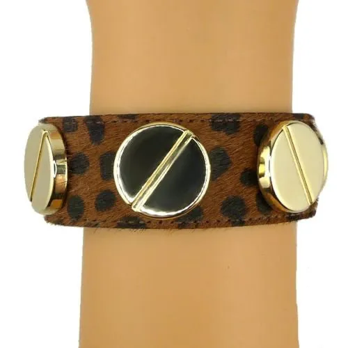 Pony Hair Leather Bracelet Tiger or Leopard Large Screw Wardini