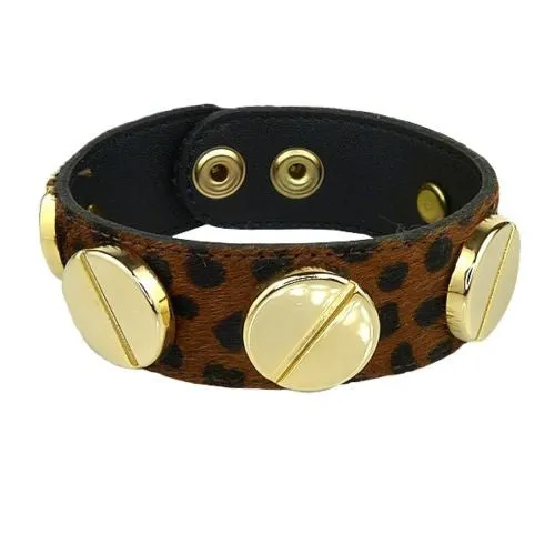 Pony Hair Leather Bracelet Tiger or Leopard Large Screw Wardini