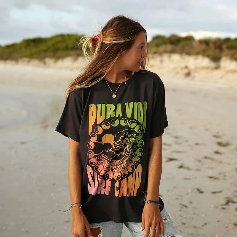 Pura Vida Surf Camp Ss Crew Tee In Vintage Black