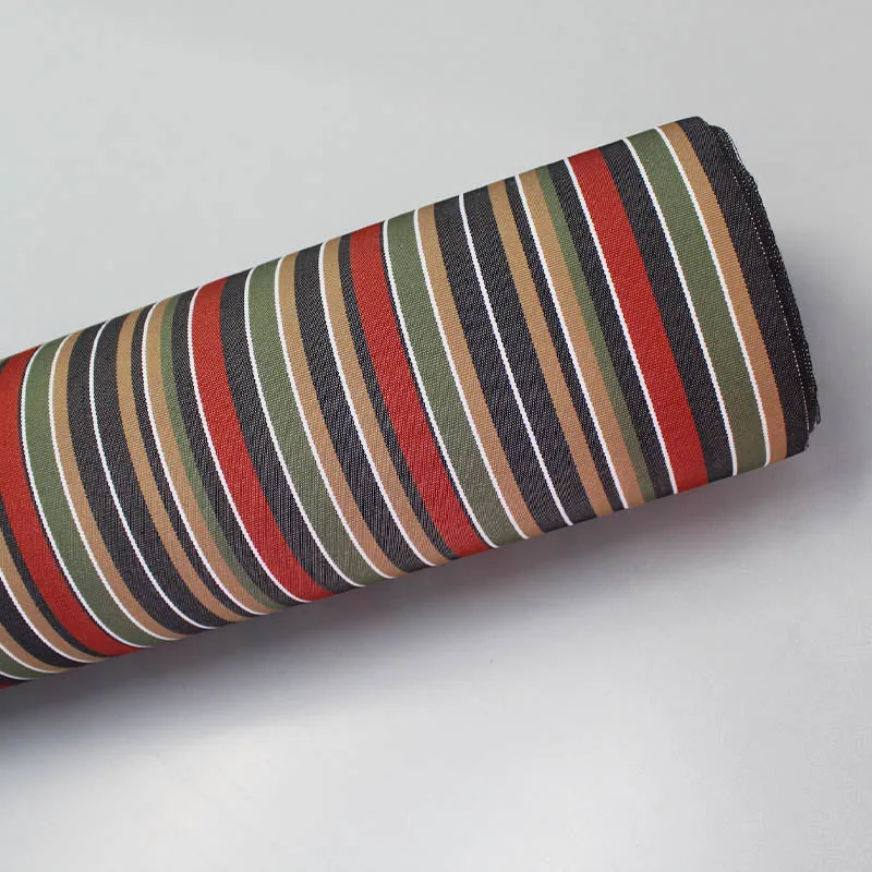 Red, Navy Tea and Green Stripe Outdoor PU Coated Polyester