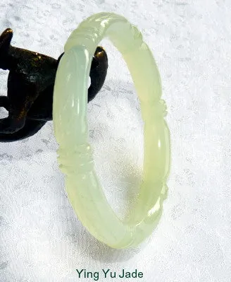 Sale-Bamboo Knot Carved Translucent Chinese Jade Bangle Bracelet 53 mm (NJCARV-19-53)