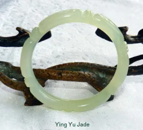 Sale-Bamboo Knot Carved Translucent Chinese Jade Bangle Bracelet 53 mm (NJCARV-19-53)