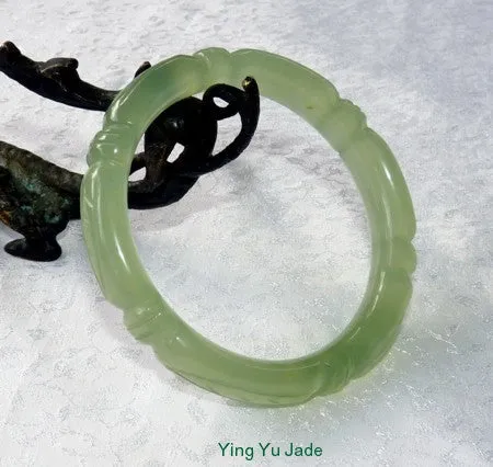 Sale-Bamboo Knot Carved Translucent Chinese Jade Bangle Bracelet 60mm (NJCARV-19-60)