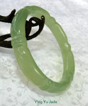 Sale-Bamboo Knot Carved Translucent Chinese Jade Bangle Bracelet 60mm (NJCARV-19-60)