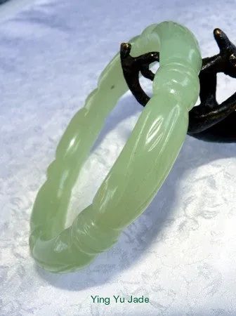 Sale-Bamboo Knot Translucent Carved Chinese Jade Bangle Bracelet 64mm (NJCARV-19-64)