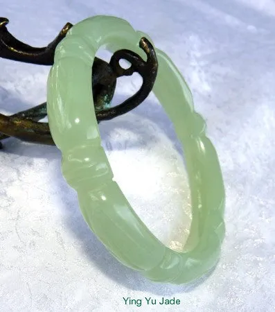 Sale-Bamboo Knot Translucent Carved Chinese Jade Bangle Bracelet 64mm (NJCARV-19-64)